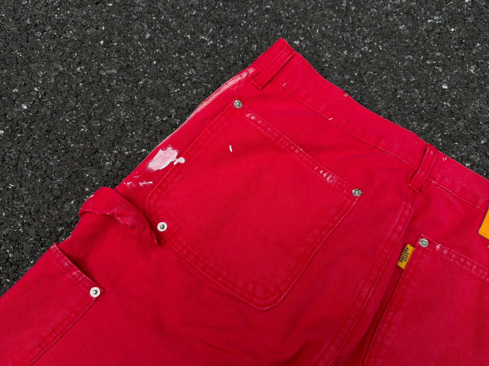 P260💰GA06 GALLERY DEPT. Spliced ​​patches, splashed ink denim flared jeans, washed, distressed, spliced ​​jeans, logging micro-flared jeans, same style for men and women Color: red Code number: 28 30 32 34 36